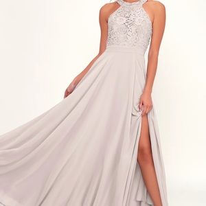 Light Grey Lace Maxi Dress